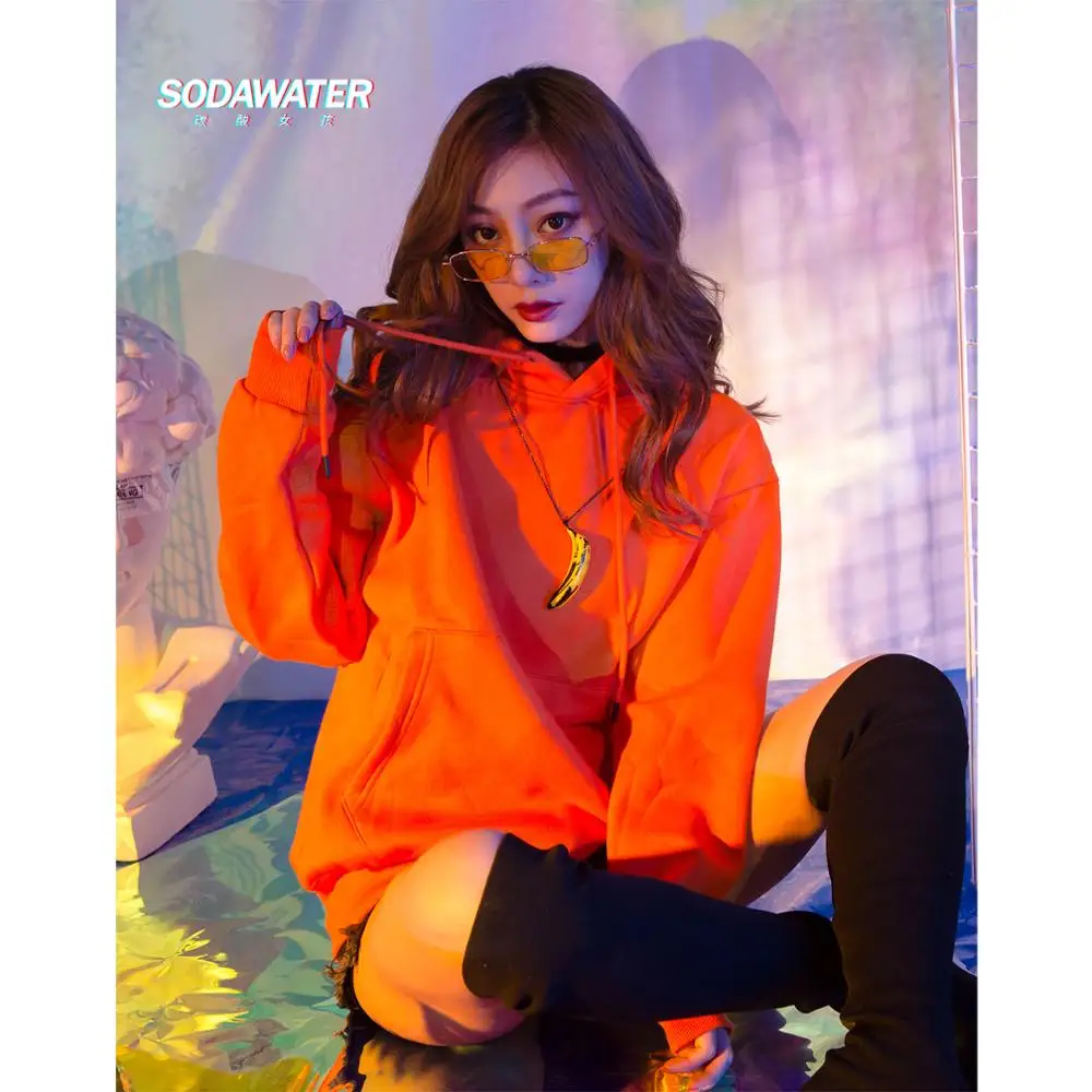 SODAWATER/флисовые толстовки для девочек; уличная одежда; Разноцветные топы с капюшоном; коллекция года; зимние свободные толстовки унисекс с длинными рукавами в стиле хип-хоп; 167W17