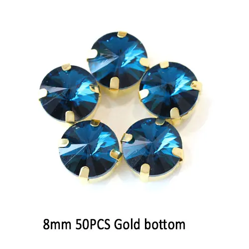 8mm------50pcs Горячее предложение! Распродажа! Павлиньи стразы из голубого стекла, стразы для пришивания, стразы для свадебного платья Y3502 - Цвет: 8mm------50pcs