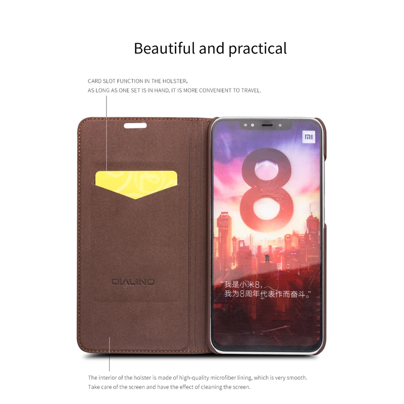 Чехол-книжка QIALINO для Xiaomi Mi 8 6 21 дюйма из натуральной кожи с отделением карт |