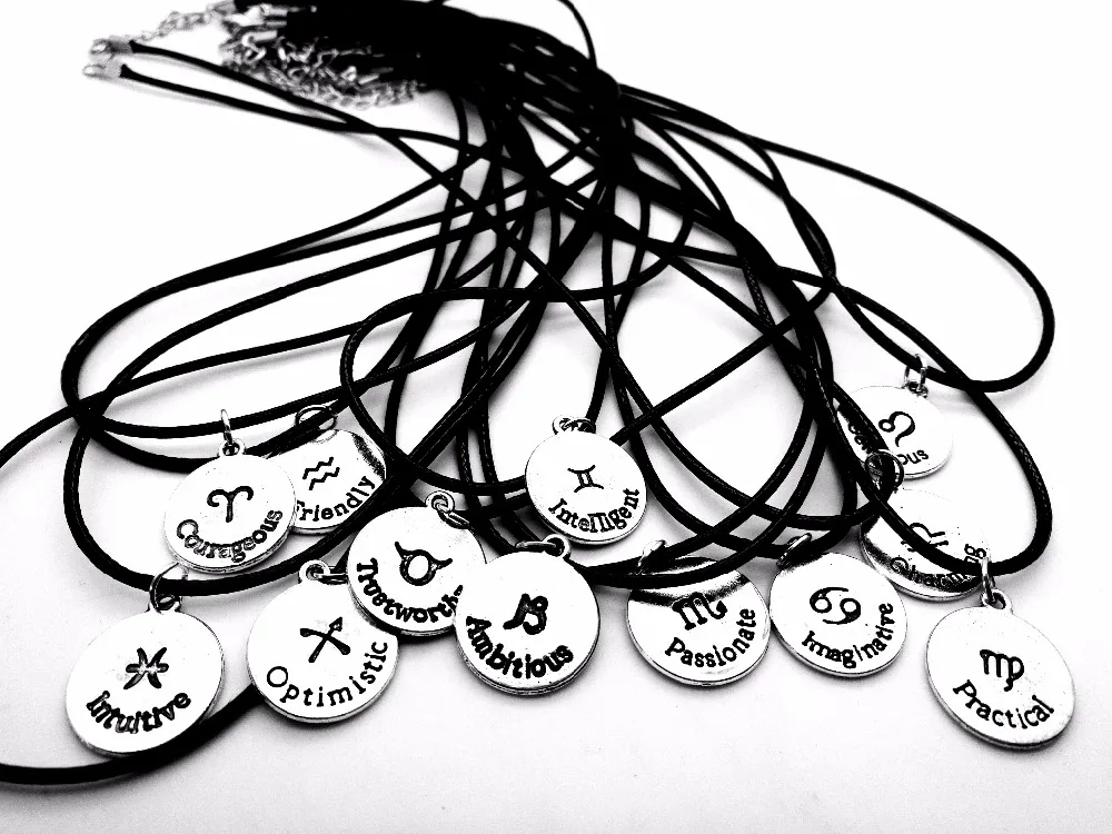 Кожаные ожерелья 12 шт./лот знаки зодиака рыбы Овен Телец Козерог Скорпион Лео