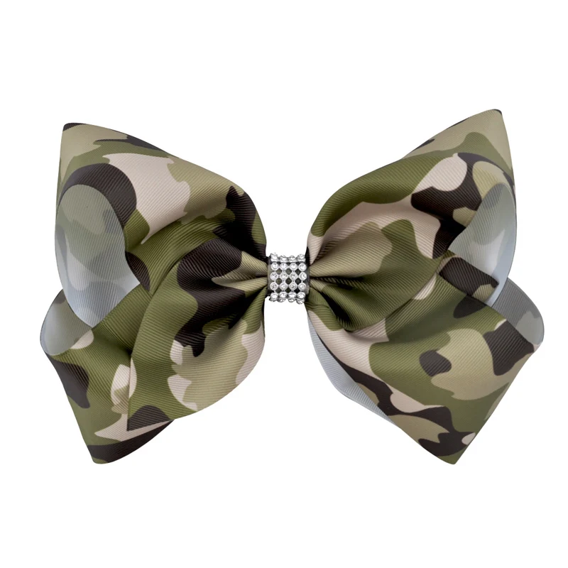 8 дюймов новейшие цветные радужные камуфляжные банты для волос блестящие стразы