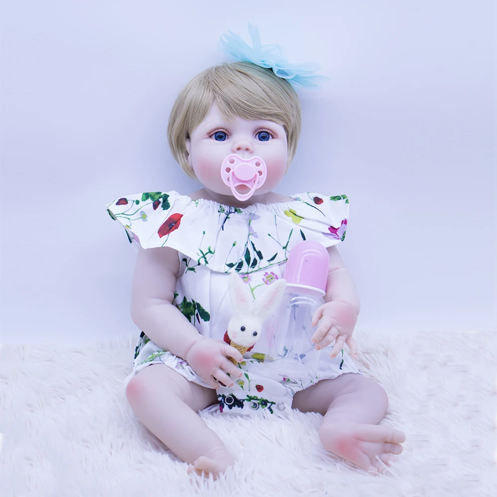 Кукла bebe с голубыми глазами 55 см нетоксичный материал силиконовая кукла reborn baby