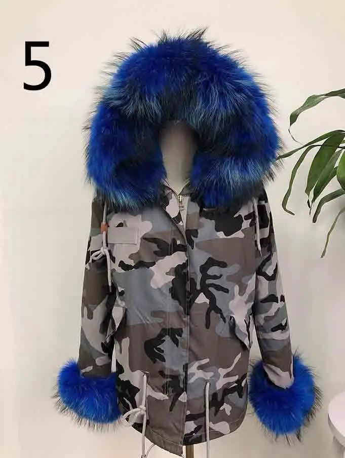 Crystal Blue Fur Парка настоящая меховая парка Женская Шуба с воротником из натурального меха енота дизайн - Цвет: Crystal Blue Fur