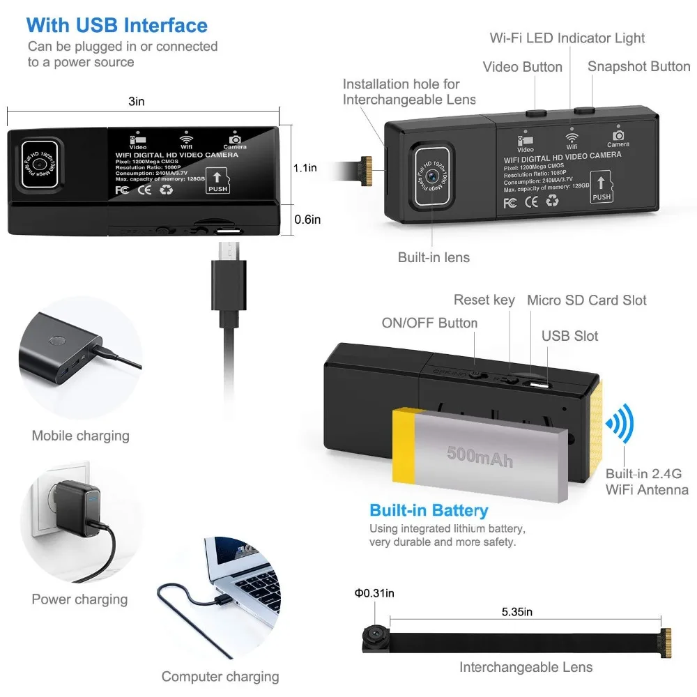 Full HD 1080P Мини Wifi IP камера двойной объектив беспроводной пульт дистанционного