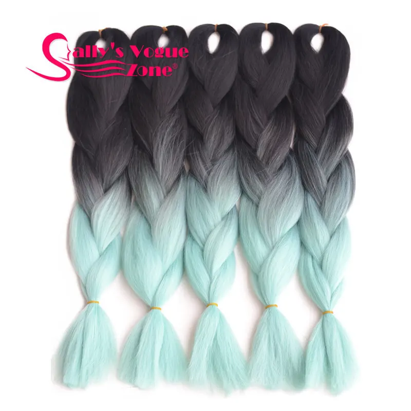 Sallyhair, Омбре, синтетические плетеные волосы, мятный зеленый цвет, Sallyhair, 24 дюйма, огромные косички, высокотемпературное волокно для наращивания волос - Цвет: P1B/613