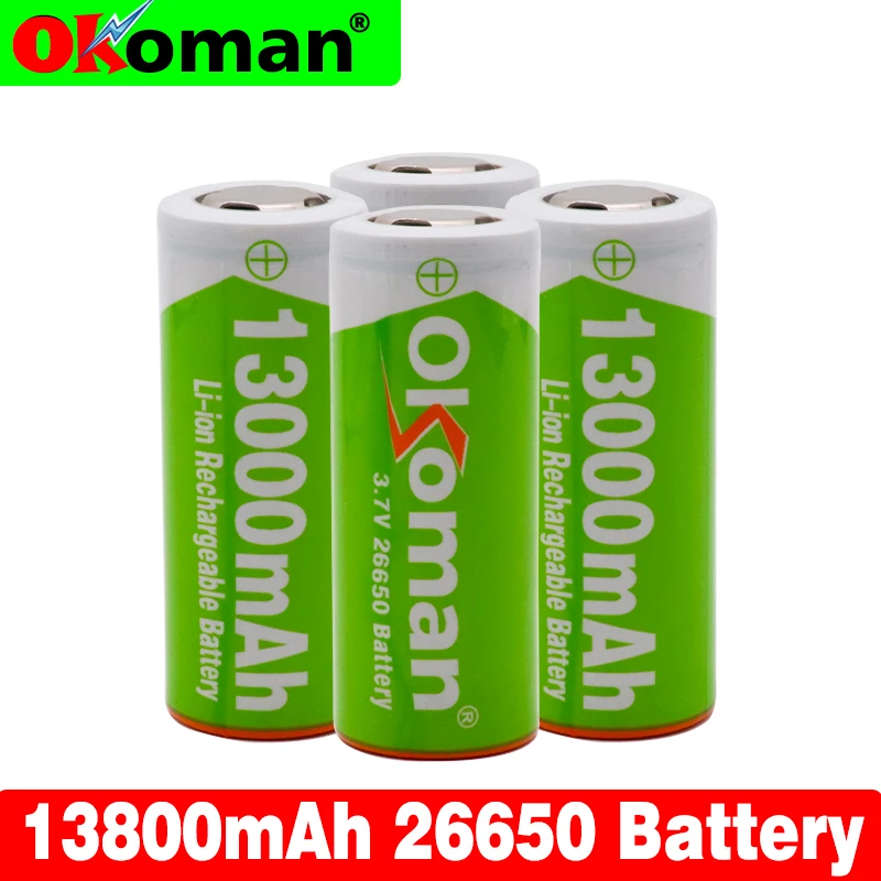 Okoman 3,7 V 26650 аккумулятор 13000mAh литий-ионная аккумуляторная батарея для Светодиодный фонарь, литий-ионный аккумулятор