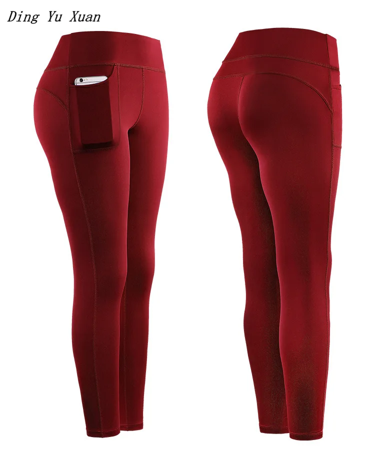 Womens High Waist Leggings Women Skinny Fitness Leggins Mujer Ankle Length Black Blue Red Workout Pants Pocket Lycra Legging