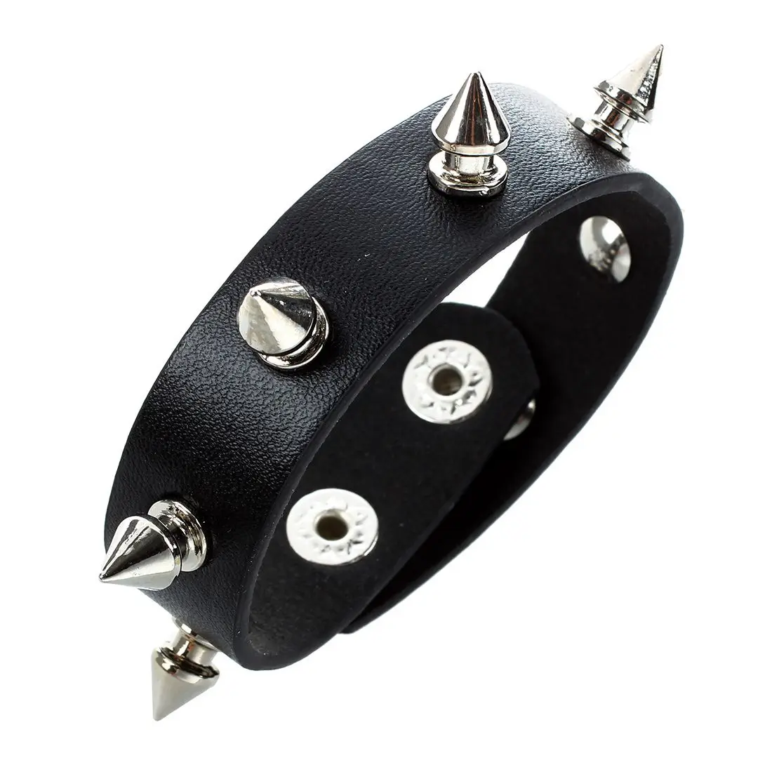 Press Stud Buckle Spike Studs Decor Black Faux Leather Wristband for Men Lady | Украшения и аксессуары