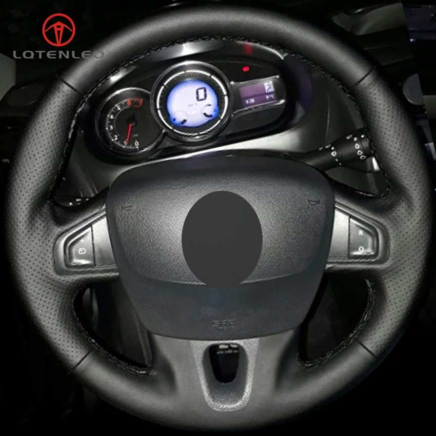LQTENLEO черный искусственный кожаный чехол рулевого колеса автомобиля для Renault Fluence ZE 2009- Megane 2009- Scenic 2010