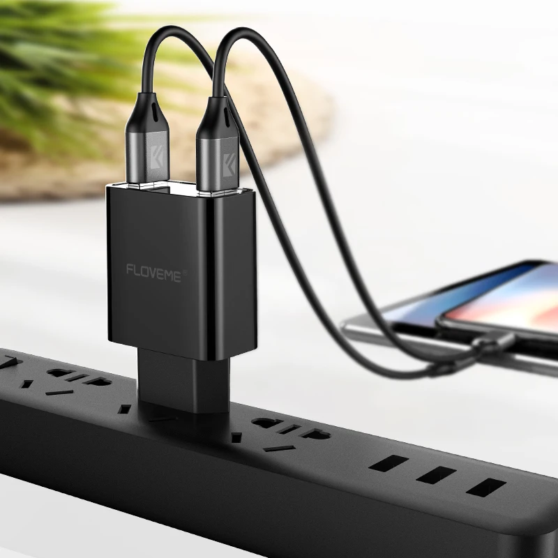 Зарядное устройство FLOVEME с двумя USB портами светодиодный цифровой адаптер для