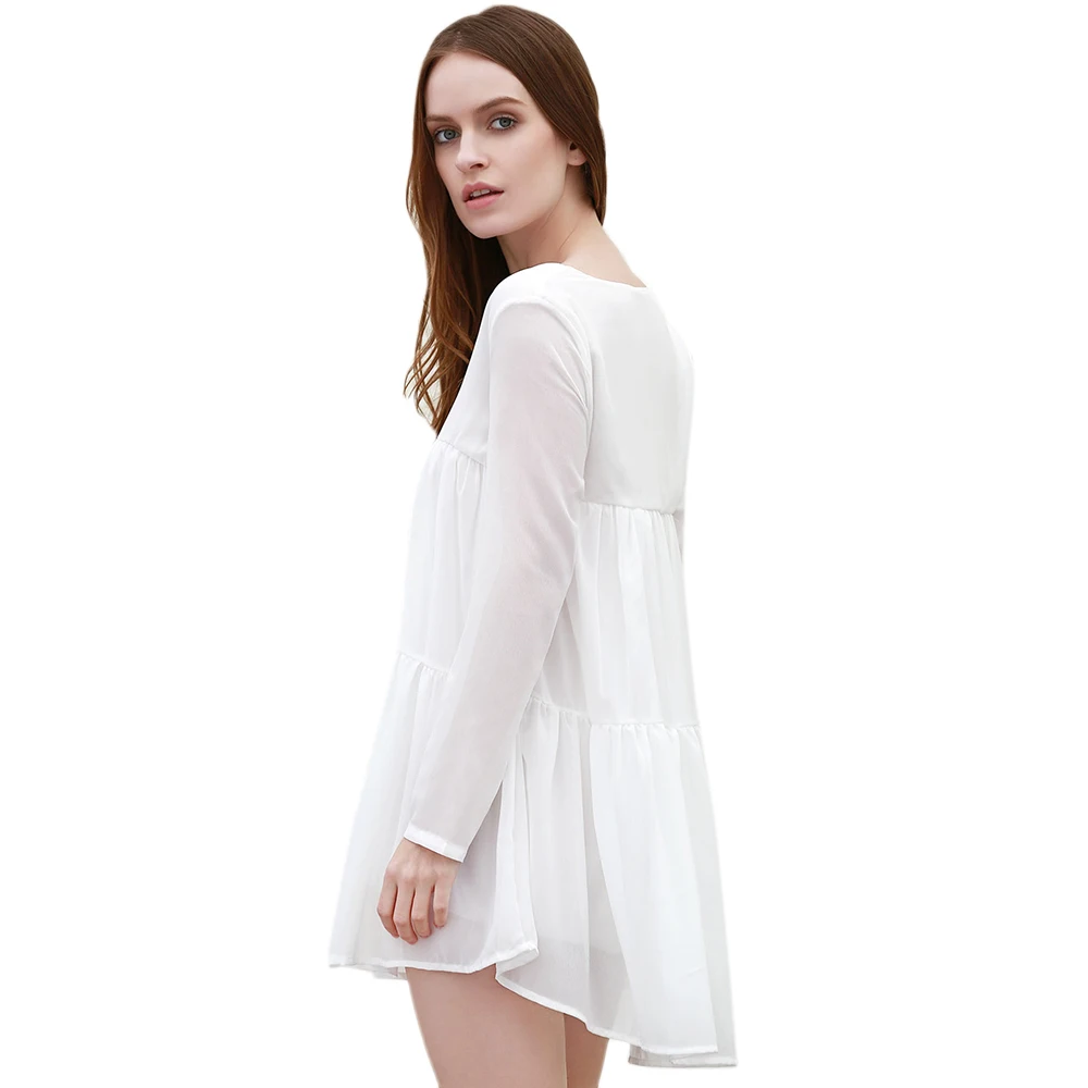 ZAFUL Boho милое летнее платье женское с высокой талией и длинными рукавами туника