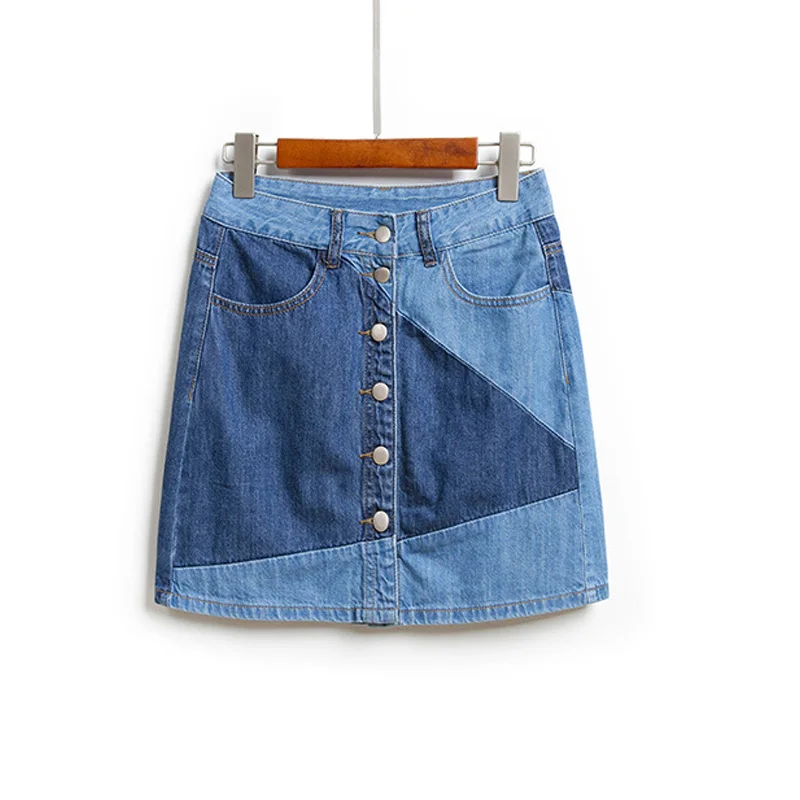 Новинка сезона 2019 джинсовая короткая юбка А-силуэта Женская Однорядная в