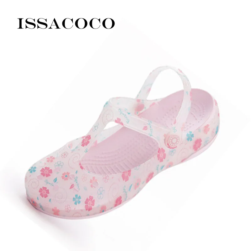 ISSACOCO/тапочки; сандалии; женская обувь; прозрачная обувь; Летние сандалии; пляжная и садовая дышащая обувь тапочки; Pantufa - Цвет: Pink