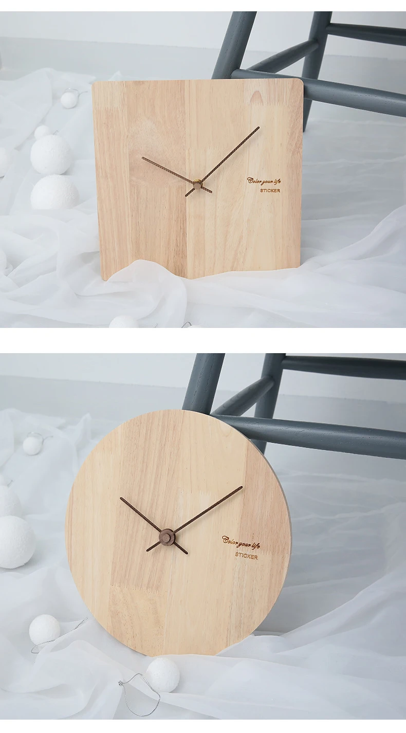 Креативные простые деревянные часы в скандинавском стиле, Новые квадратные круглые Настенные часы, украшение для гостиной, спальни, бесшумные деревянные настенные часы