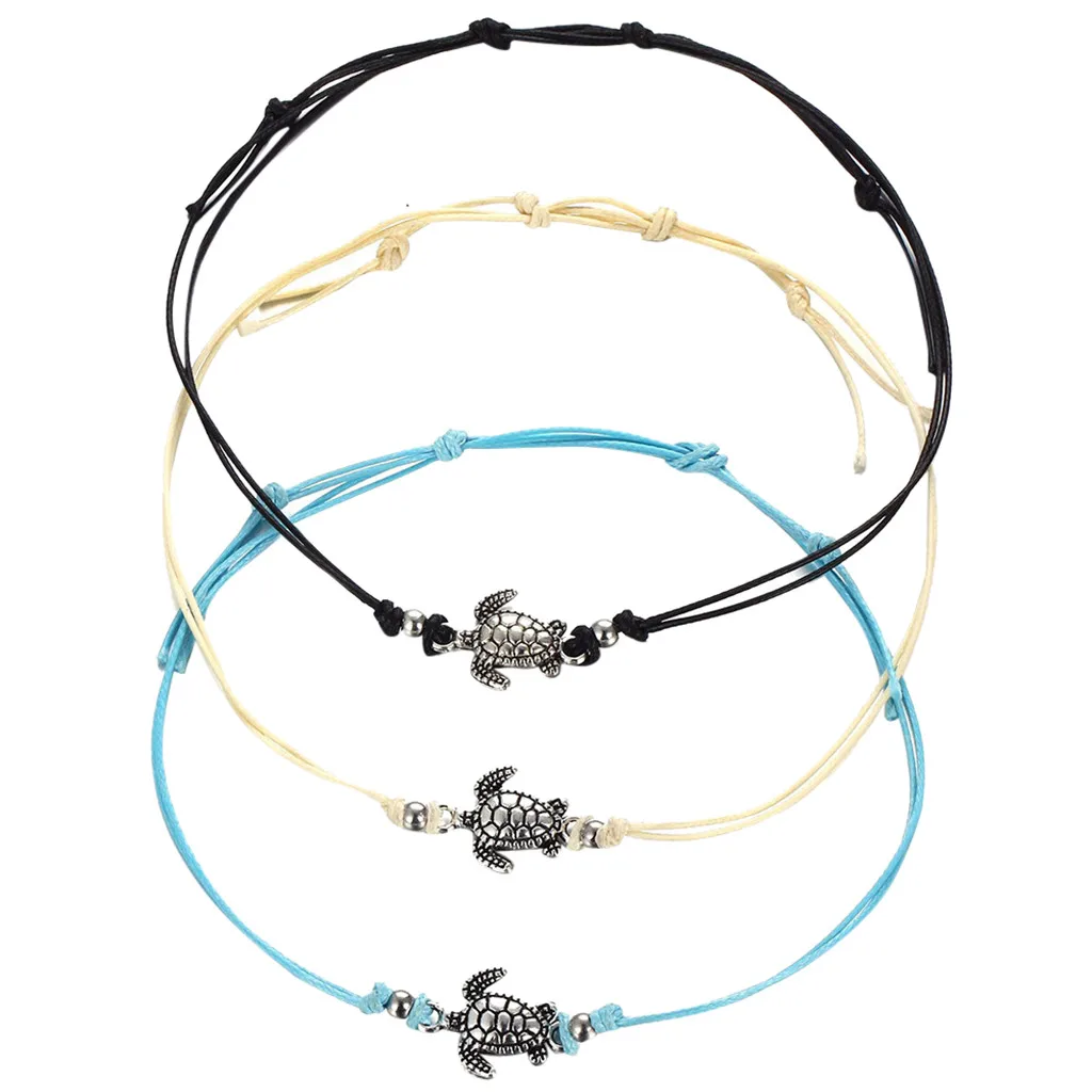Богемные пляжные очаровательные плетеные браслеты в форме черепахи для женщин