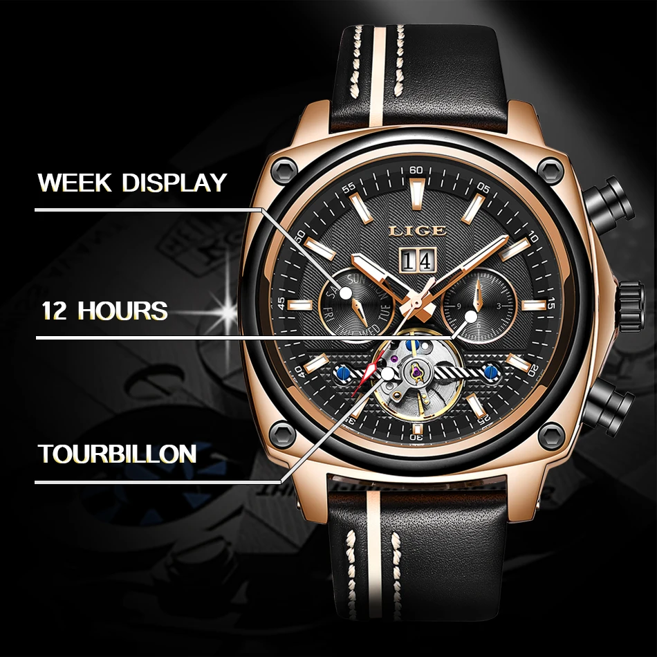 LIGE мужские часы Tourbillon модные роскошные спортивные механические часы Классические Мужские автоматические механические наручные часы Reloj Hombre