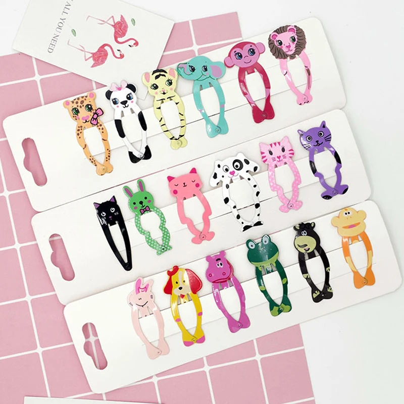 6 Pcs/set Children Cartoon Hair Accessories Headwear Set New Cute Animals Hairpins Metal Printing Barrette Dog Lion BB Clips | Детская