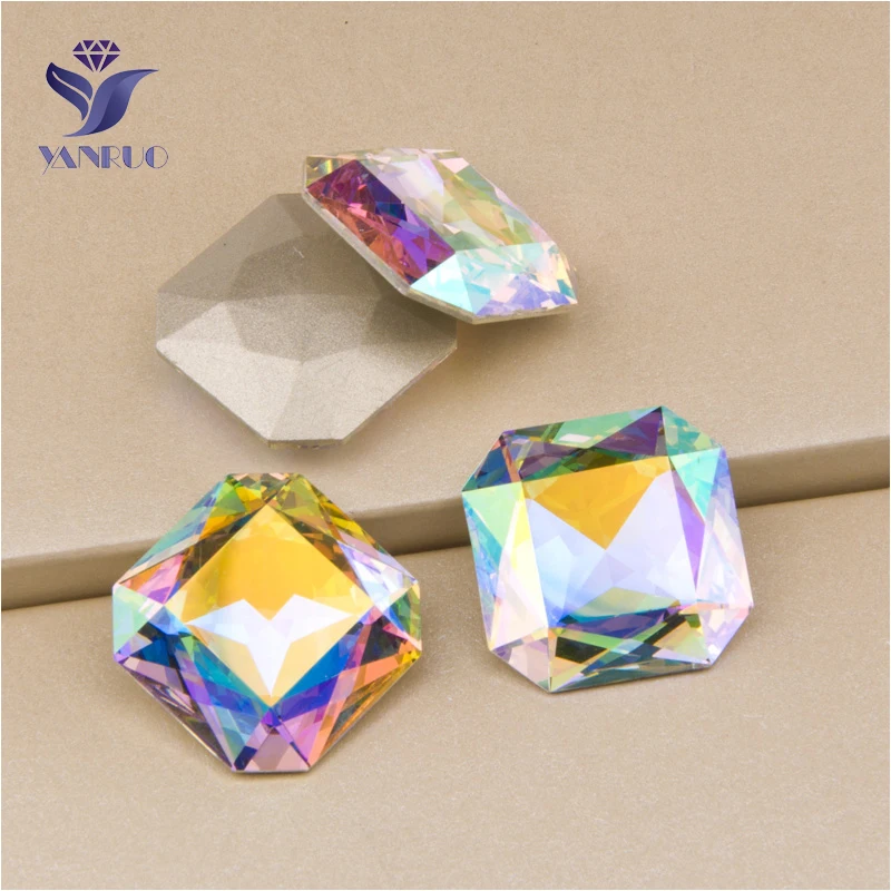 YANRUO #4675 23 мм AB Площадь Шить на камнях точку назад с Claw Установка Кристалл Strass