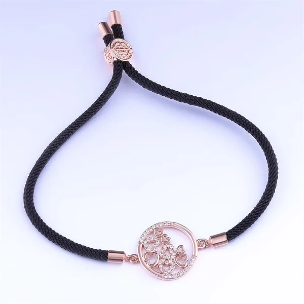 black-rose gold JUWANG Классический круглый Сердце Красный/Черный Браслет-веревочка для женщин и девочек красная нить CZ браслет модный подарок ювелирной дружбы - Окраска металла: black-rose gold