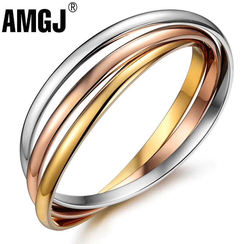 Женский модный браслет Trinity триколор из титановой стали три кольца женский для