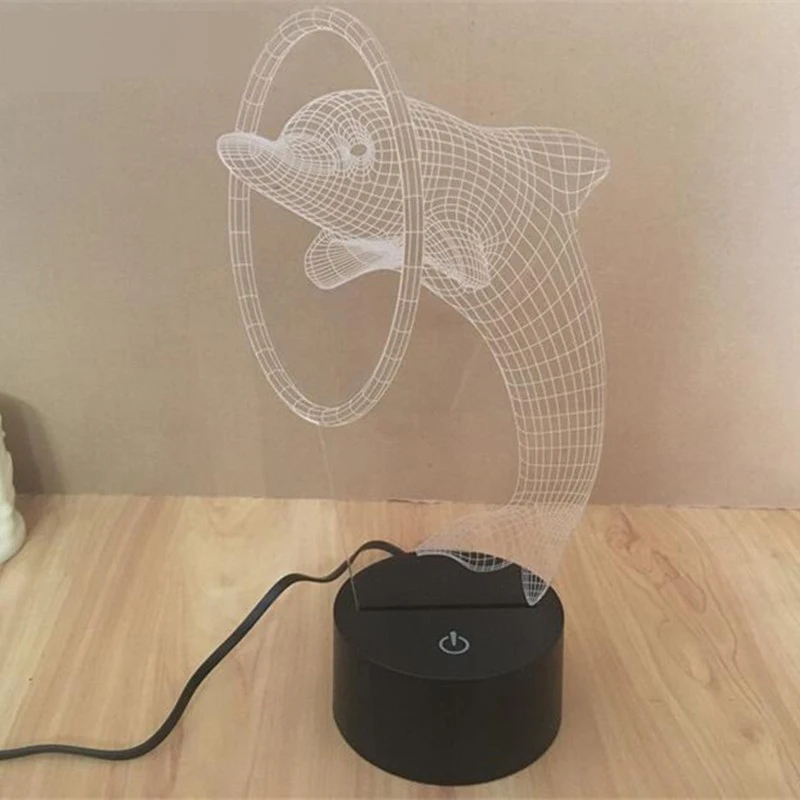Креативный светодиодный мигающий ночник 3D Dophin Arcylic визуальная лампа домашний