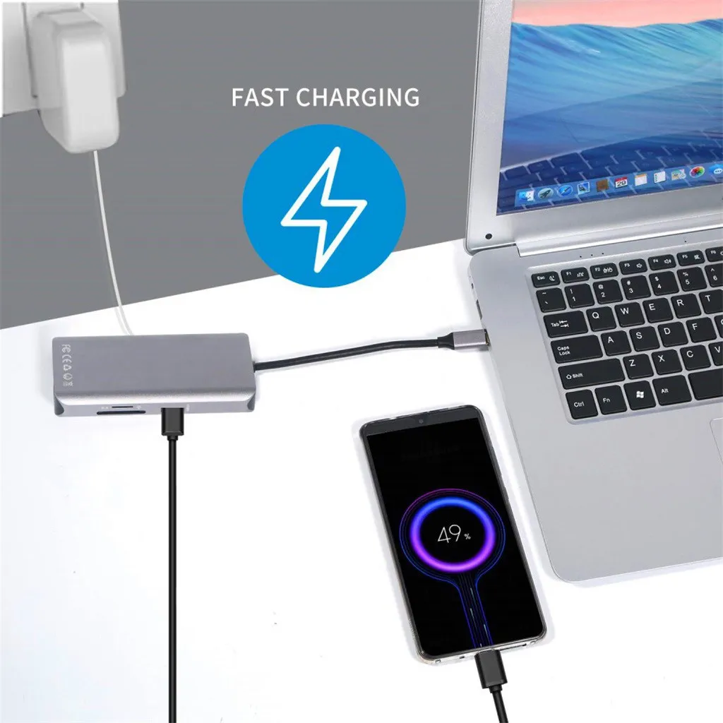 10 в 1 USB C Type к HDMI VGA RJ45 3 0 для SD TF кардридер встроенный чип преобразования и