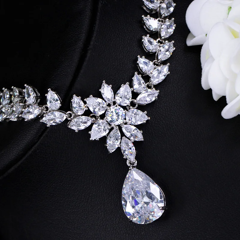 BeaQueen High Quality Cubic Zirconia Stone Wedding Jewellery Water Drop Bridal Earrings Necklace Sets for Women JS125|Ювелирные наборы