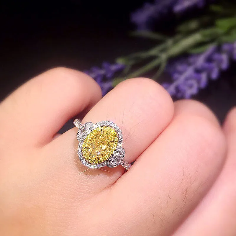

Обручальное кольцо с муассанитом и камнями, обручальное кольцо с овальной огранкой, цвет белое золото 18 К, 1 карат, 6 мм