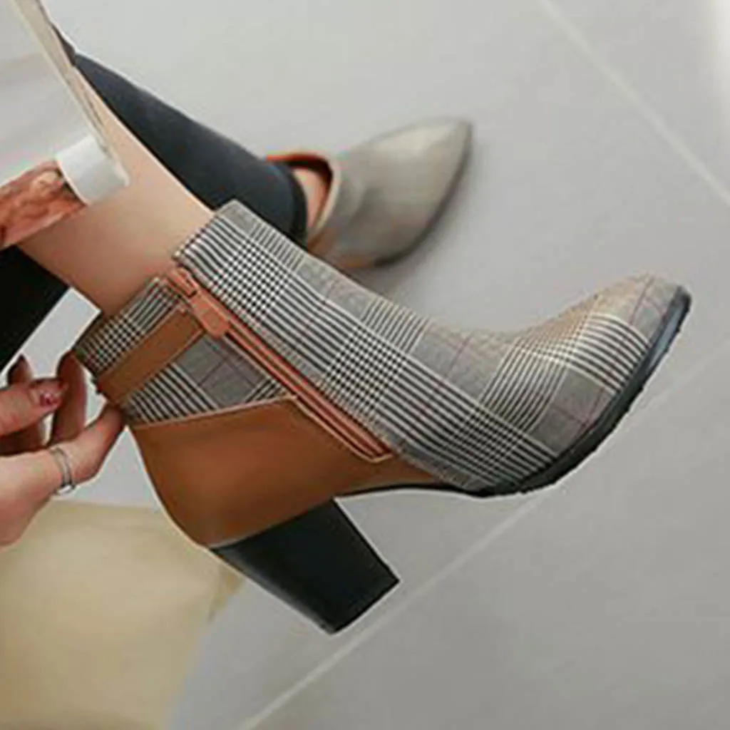 SAGACE Зимние теплые плюшевые женские кожаные ботинки на высоком каблуке