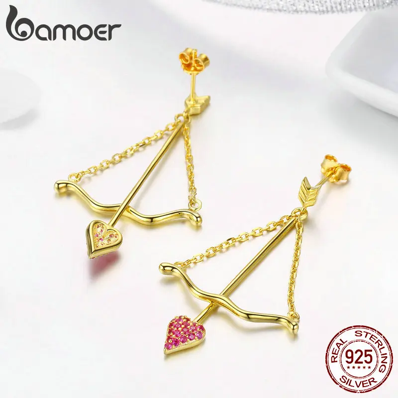 Женские серьги капельки BAMOER из натуральной 925 пробы и серебра с стрелой розовым