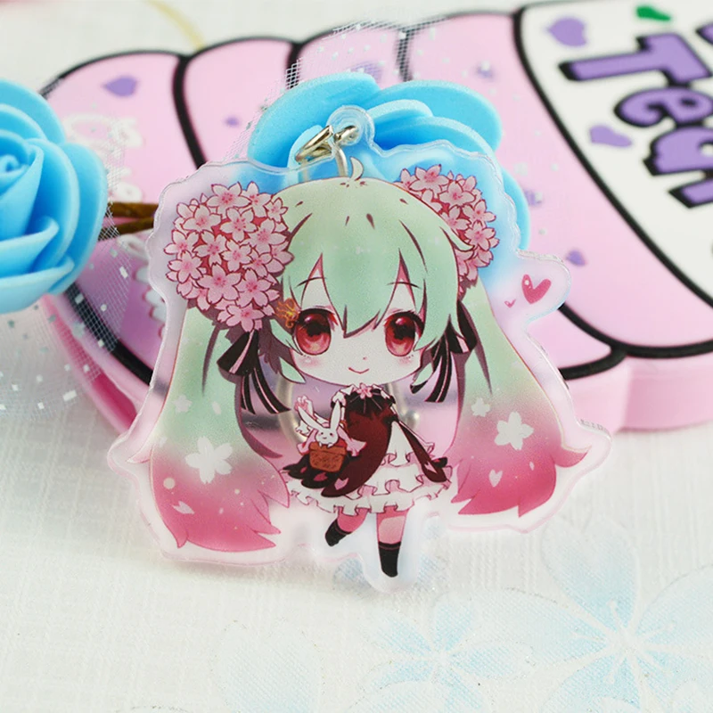 Hatsune Мику акриловый брелок Аниме подвеска автомобильные аксессуары японский прозрачный брелок игра зеленый лук Брелок