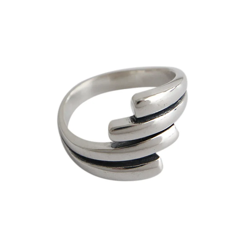 

YPAY 100% Solid 925 Sterling Silver Ring Multi-layered Interlaced Lines Wide Adjustable Rings Women Korean Fine Jewelry YMR790