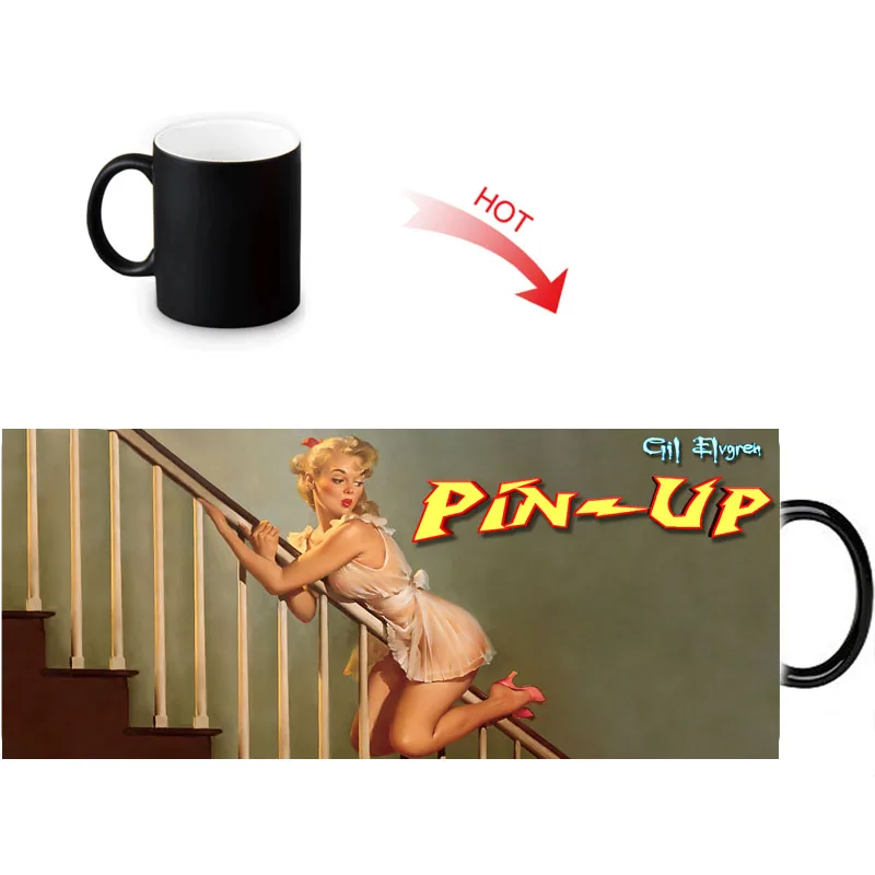 Кофейная кружка Pin Up Girl меняющая цвет при нагреве керамические чашки для чая
