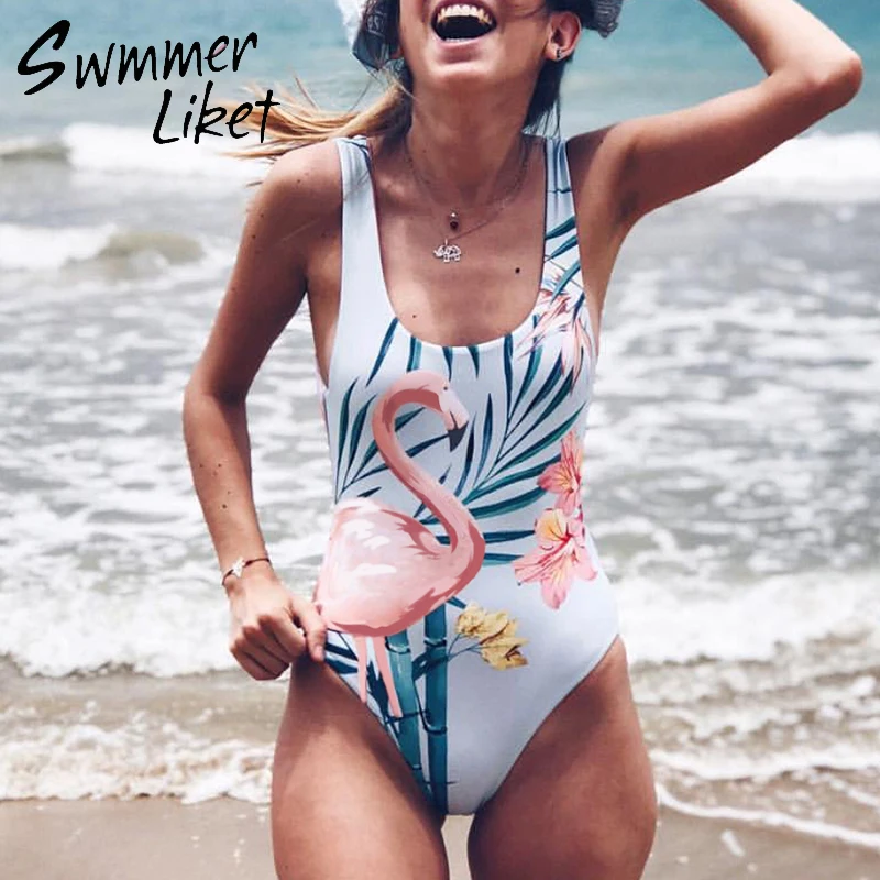 Комплект бикини с тропическим принтом боди в полоску Цельный купальник женский