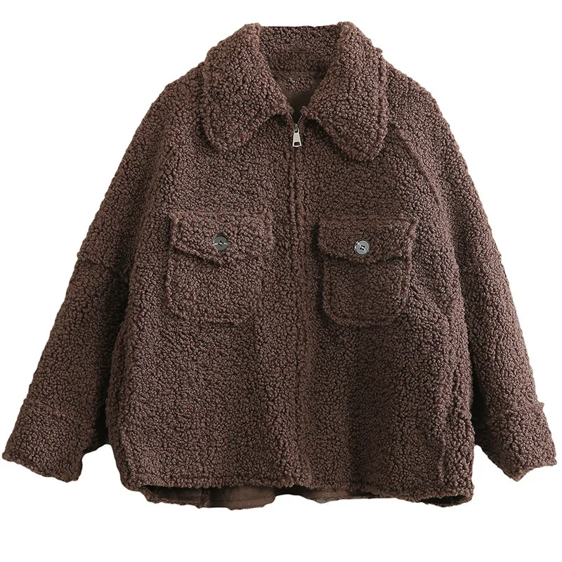 Loose Korean Lamb Fur Thick Warm Vintage Casual Winter Coat Women Tops Short Jacket Female Outerwaear Retro Woman Clothes QH416 | Женская