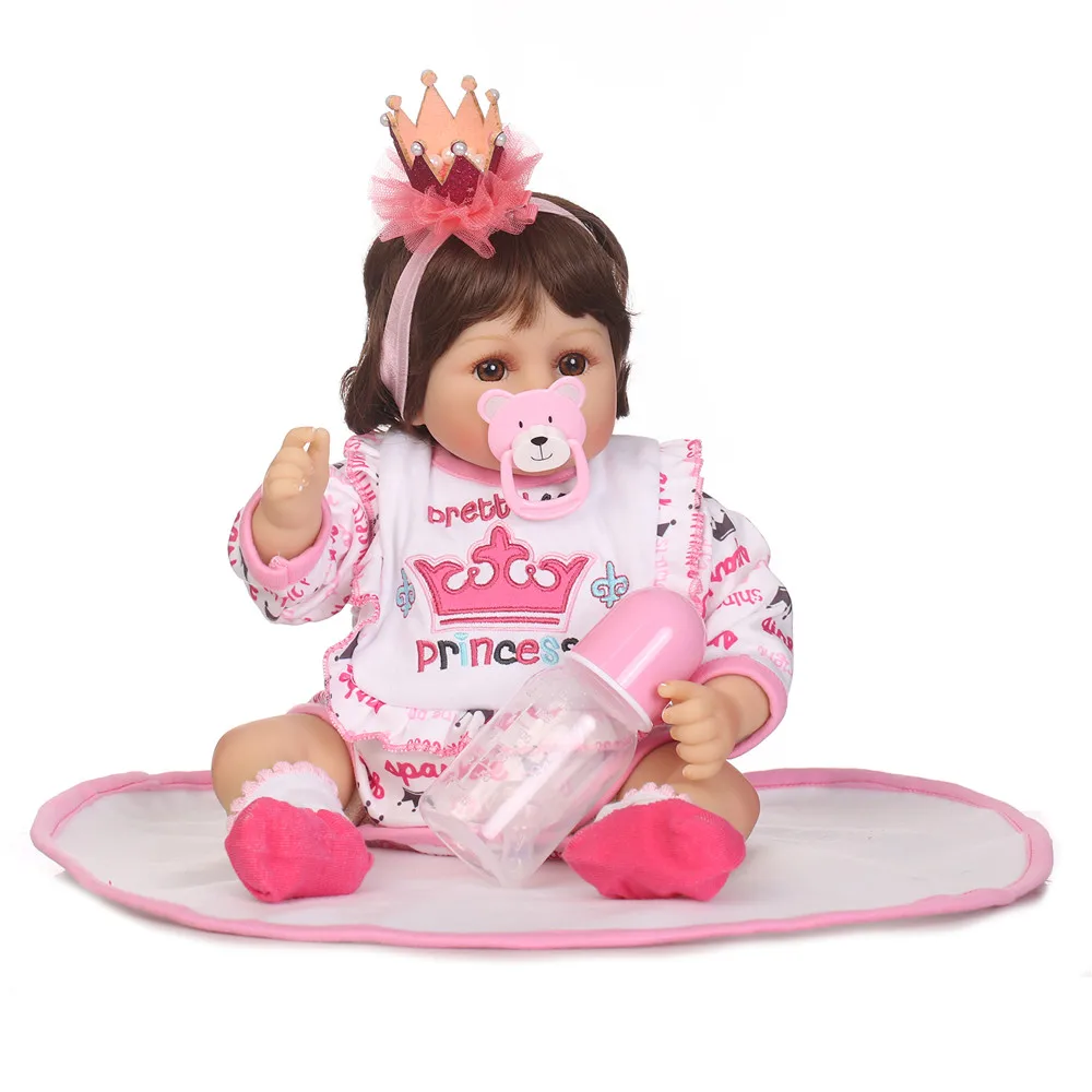 

19" dollmai Baby Doll With brown eyes soft Silicone Vinyl Adorable Lifelike Toddler Baby Bonecas Girl Kid Bebe Reborn Dolls