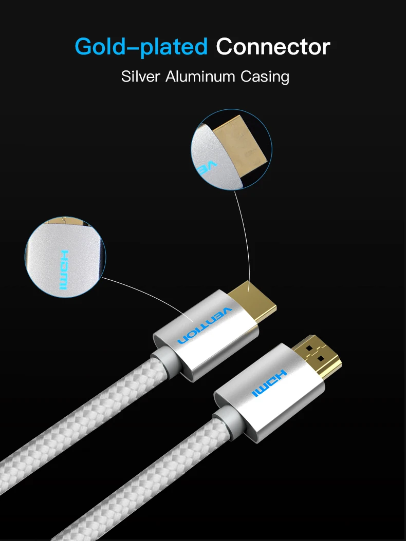 Кабель Vention HDMI 2,0 1 м 1,5 м 2 м 3 м 5 м 10 м 15 м 4 к 3D кабель в хлопковой оплетке HDMI 2160P с Ethernet для проектора lcd Apple tv