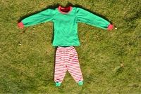cute children girl cotton pajamas with long sleeve red green patchwork coat with red stripe long pants