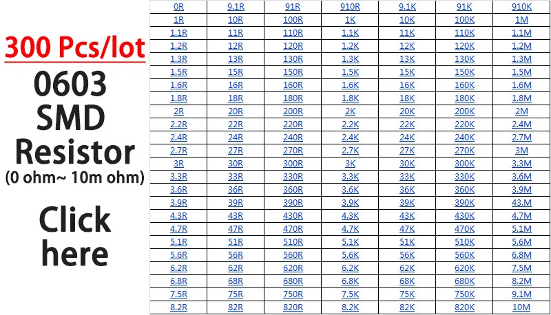 300 шт. 0603 чип фиксированный резистор SMD резистор 1% 10K Ом 103