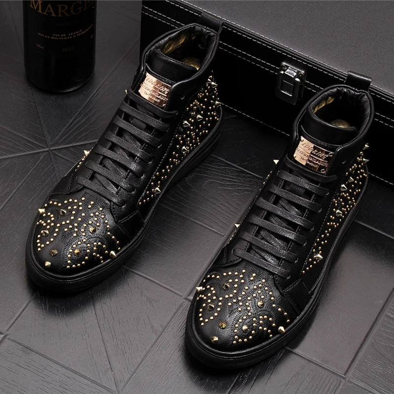 Stephoes Men Trending Fashion Ankle Boots Spring Autumn High Top Rivets Hip Hop Casual Shoes Male Luxury Brand Punk |