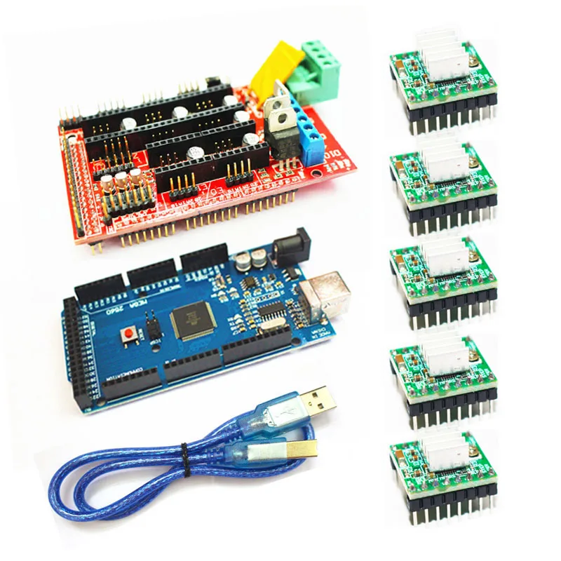 Контроллер Mega 2560 R3 + 1 контроллер RAMPS 4 5 шт. модуль шагового драйвера A4988 для