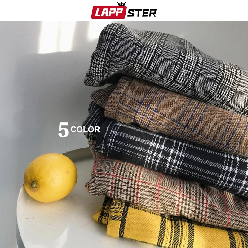 LAPPSTER мужские уличные клетчатые шаровары мужские повседневные Прямые Штаны для бега корейская мода спортивные штаны размера плюс