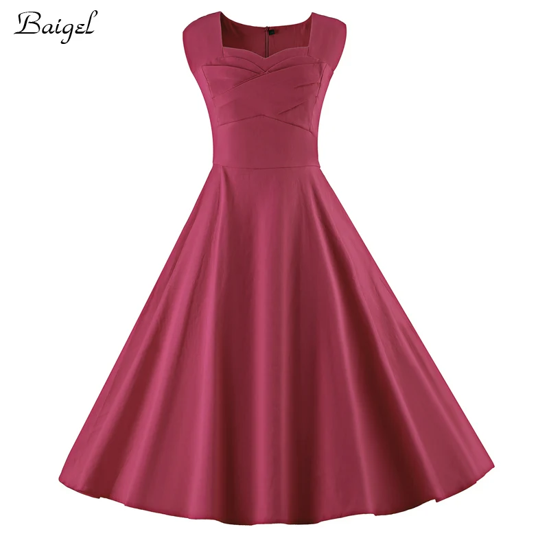 Женские Элегантные Ruched абрикос Бордовый синий летнее платье ретро Стиль