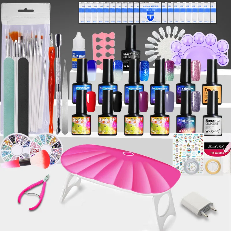 S4305 nail gel set WiRinef набор для ногтей, УФ-светодиодный светильник, сушилка, УФ-Гель-лак для замачивания, лак, верхнее Базовое покрытие, маникюр, Масло для кутикулы, набор для ногтей - Цвет: S4305 nail gel set