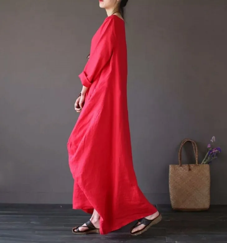 Женское платье Vestidos с длинным рукавом однотонное хлопковое белье свободное платье халат Повседневные платья Плюс Размер Женская одежда