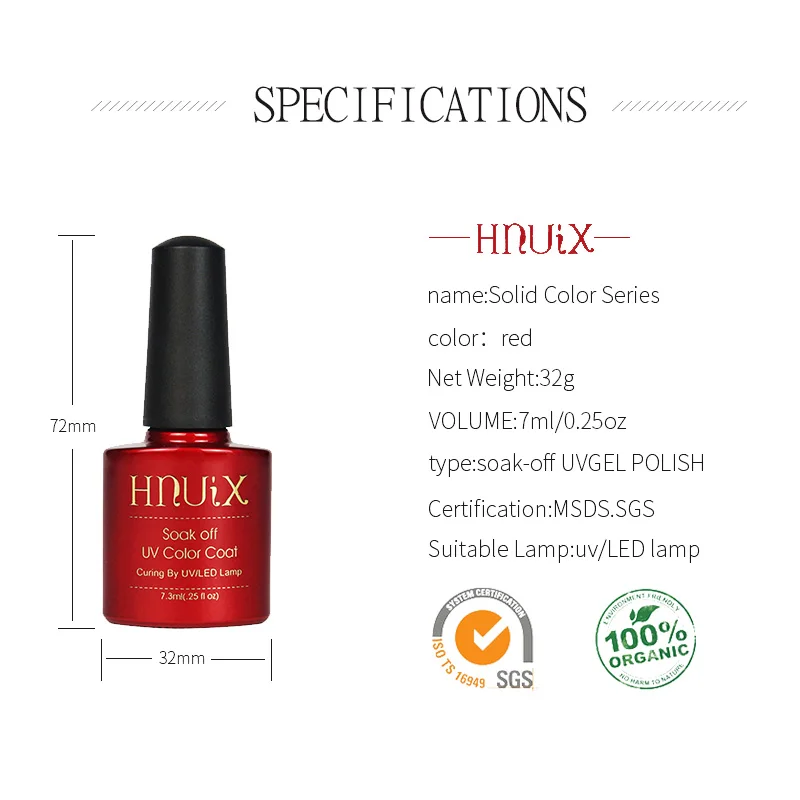 HNUIX красный Гель-лак для украшения ногтей УФ Гель-лак для ногтей led с блестящими блестками красного цвета 7,3 мл