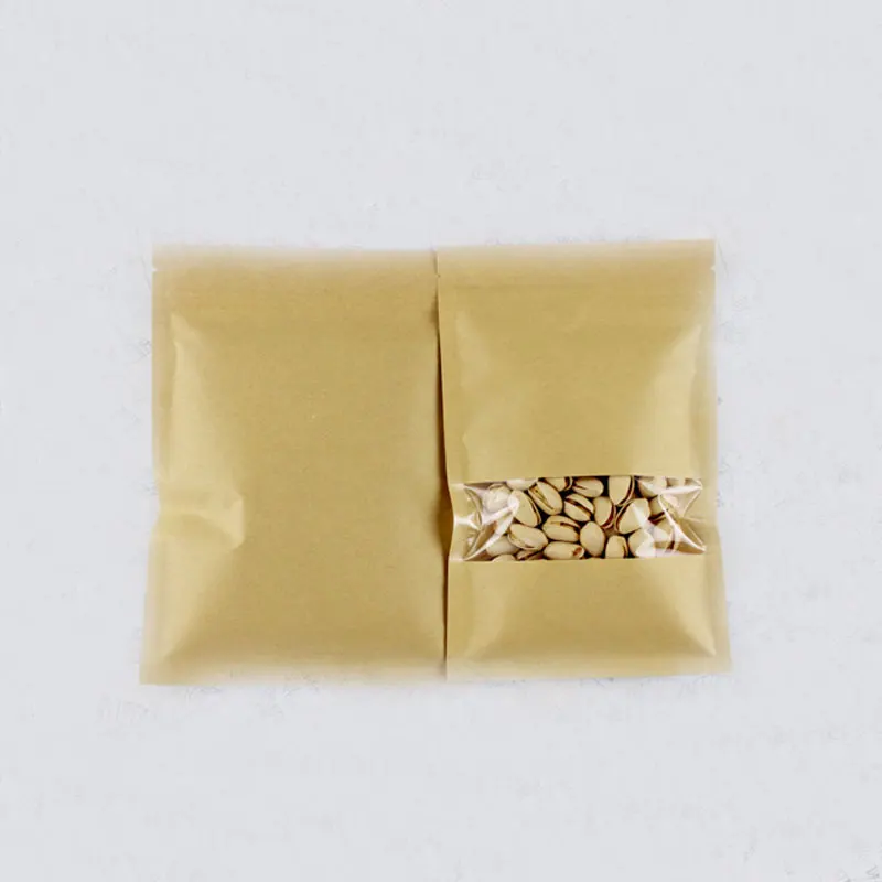 Плоский коричневый Подарочный пакет 50 шт. бумажный из крафт-бумаги с окошком для