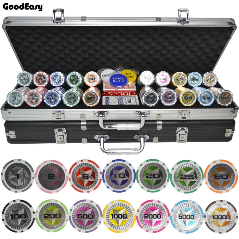 

100~500PCS/Set Casino ABS Poker Chips With Star Trim Sticker Texas Hold'em Poker Chip with Aluminum Box and Free Gift
