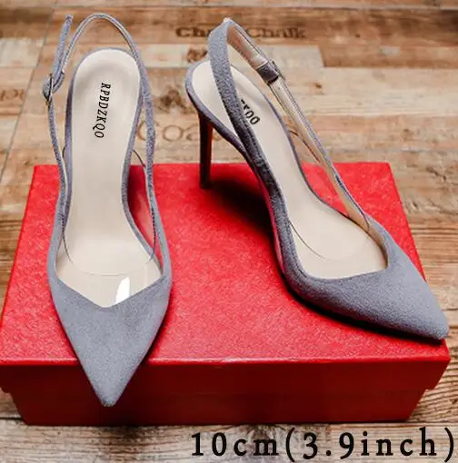 grey 10cm Высокие каблуки ультра супер 11 43 Slingback 10 42 стилет черный Женская обувь марка ремень Плюс размер Pvc дизайнер экстремальный насосы Указательный палец китайская мода Китай Лето новая - Цвет: grey 10cm