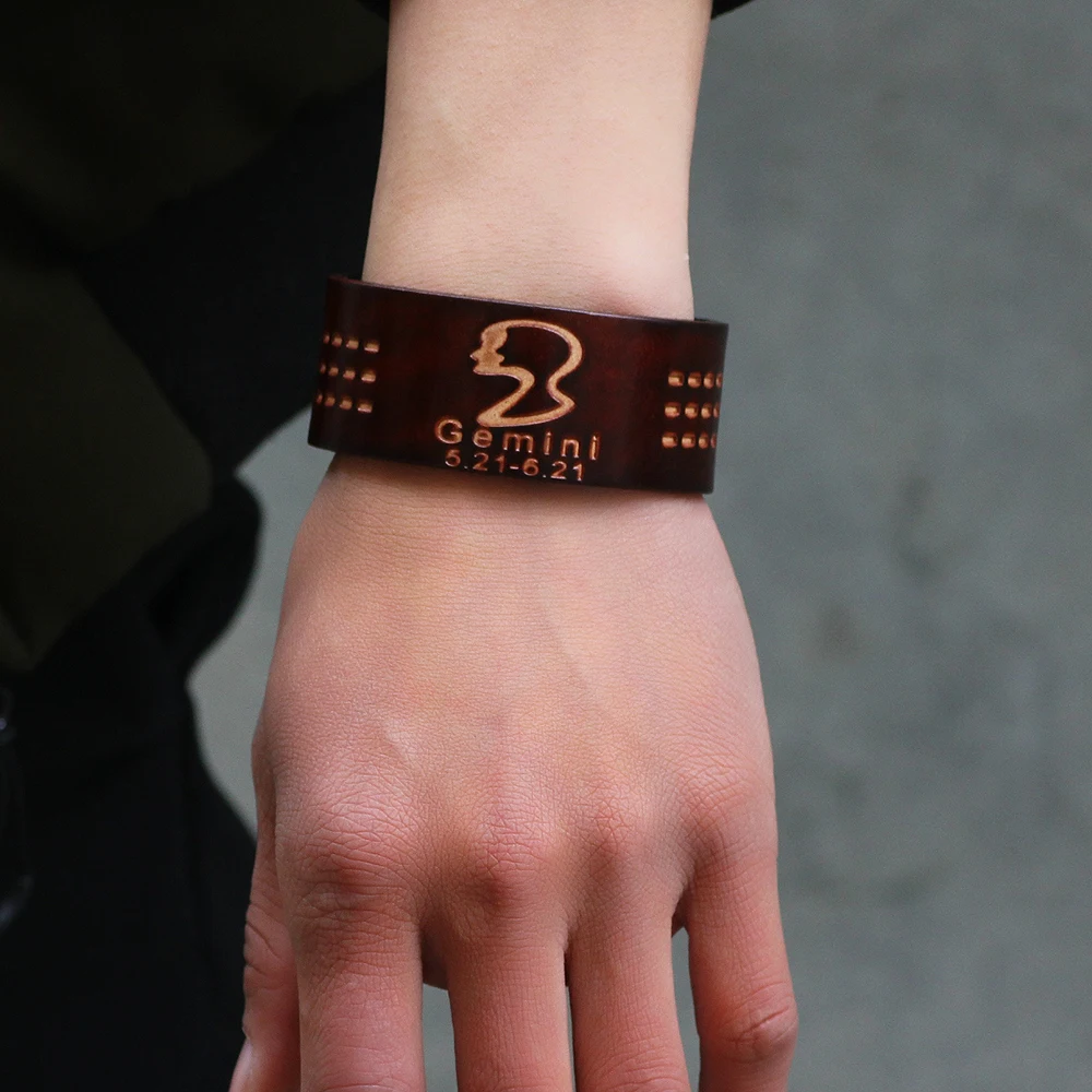 Простой браслет с тиснением из кожи в стиле ретро 12 созвездий пара браслетов |